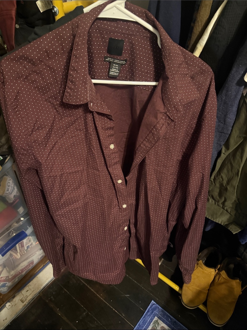 H&M Burgundy Dot-Print Long-Sleeve Button-Down Shirt